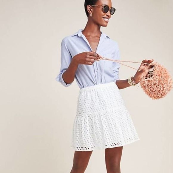 Frye x Anthropologie White Eyelet A Line Preppy Skirt Size S - Picture 1 of 6